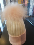 Pink Fur and White hat Cashmere PomPom hat