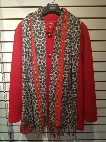 Oversized Super soft Animal print with Red Stripe Scarf