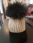 Grey and Black Cashmere PomPom hat