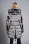 Grey Down Coat with Detachable Hood and Fur