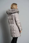 Quilt Detail Down Filled Coat  Detachable hood and fur- Oyster